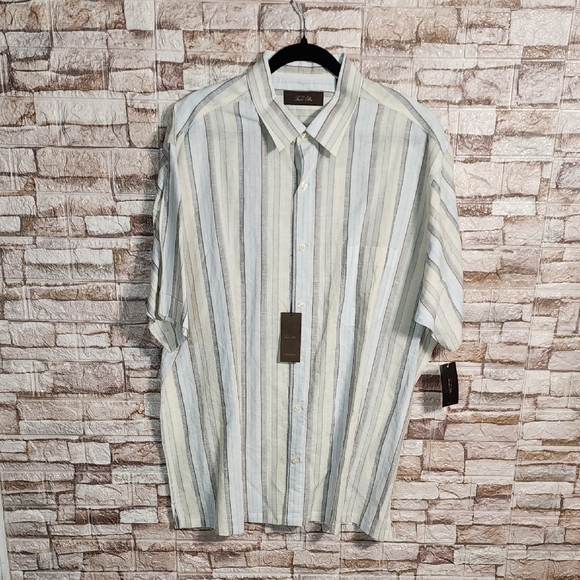 Tasso Elba Brand New Men's Striped Shirt - Cream and Gray